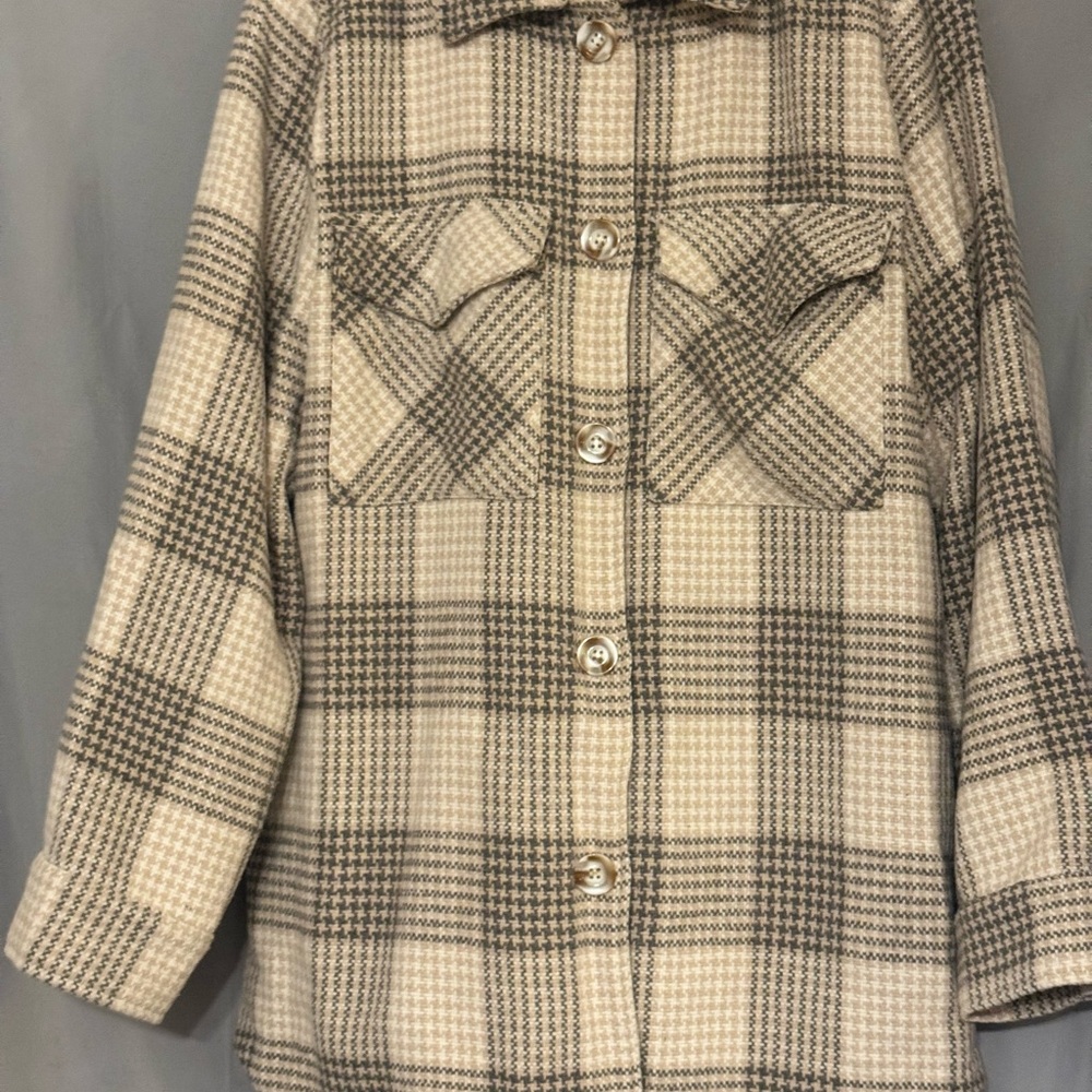 Ellison Cream and Gray Plaid Button Down Shirt